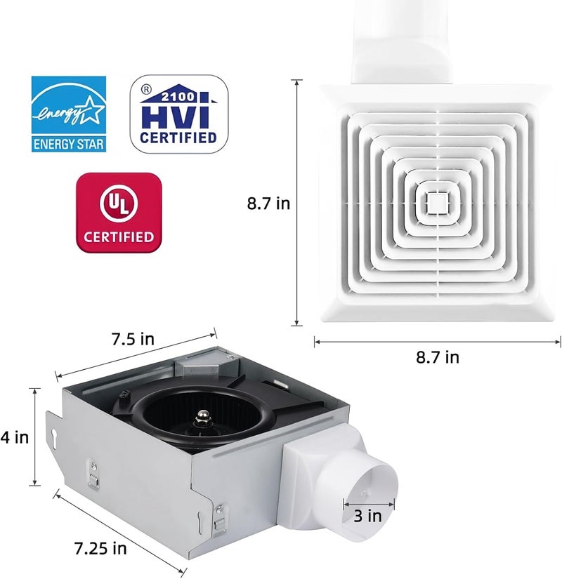 VENTECHLATION Bathroom Exhaust Fan 50 CFM 1.0 Sone, 3-Inch Duct, Quiet,Energy Star Certified, Easy to Install, No Attic Access Needed,Ceiling or Wall Mounted, Classic White Grille - Image 3